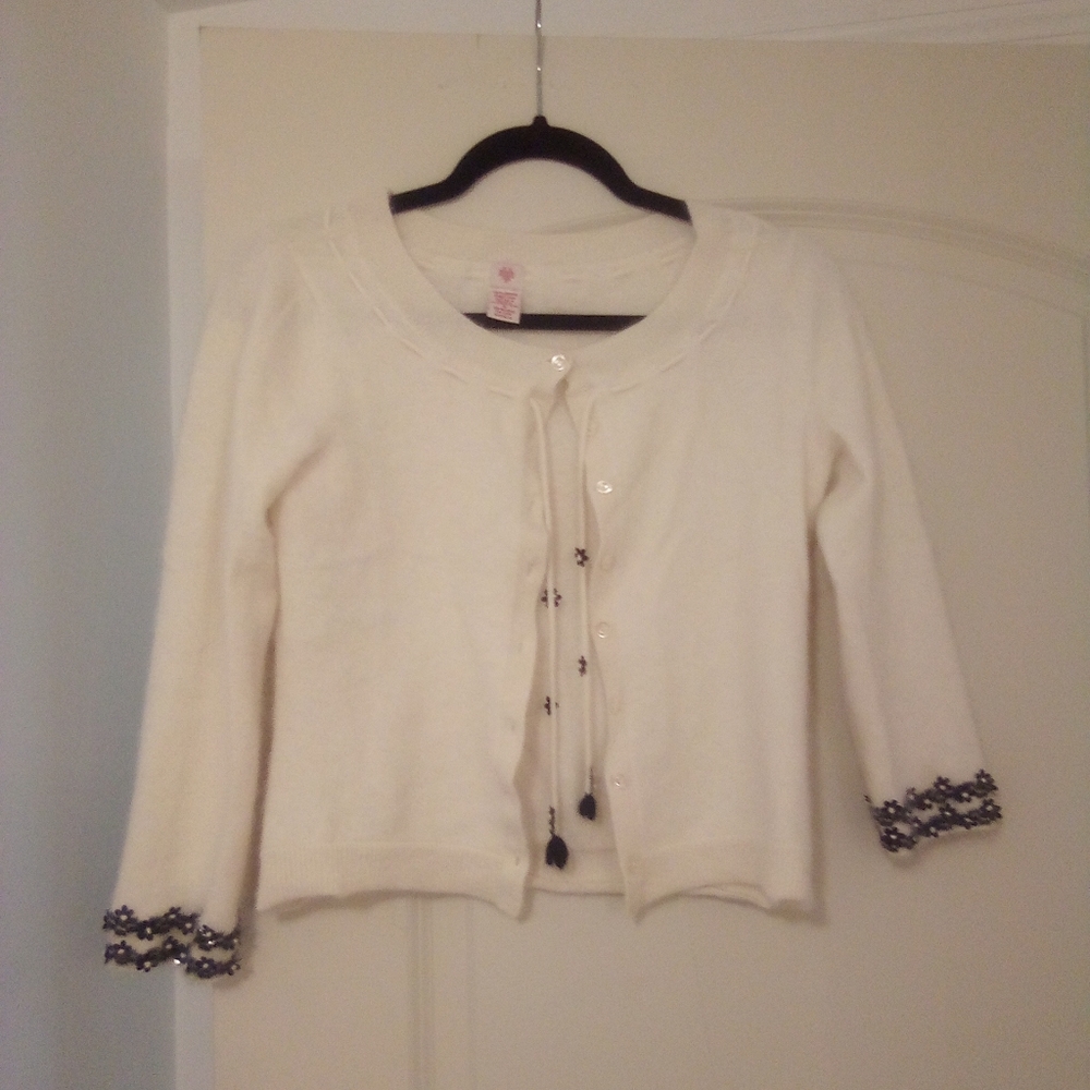 Anthropologie Stitched Heart Angora Daisy Crop Sweater